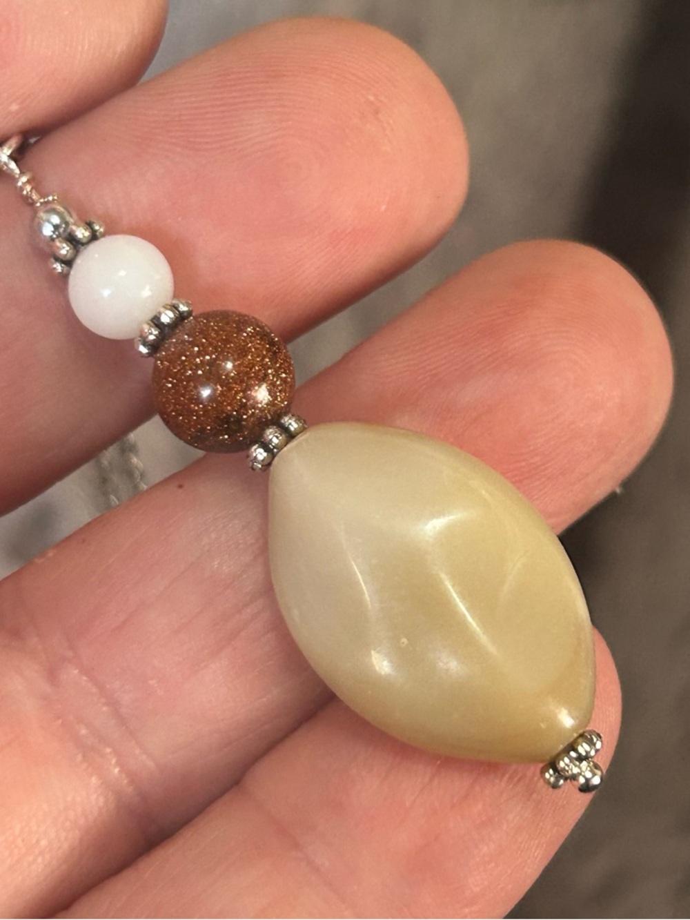 Handcrafted vintage goldstone beaded pendant on chain necklace